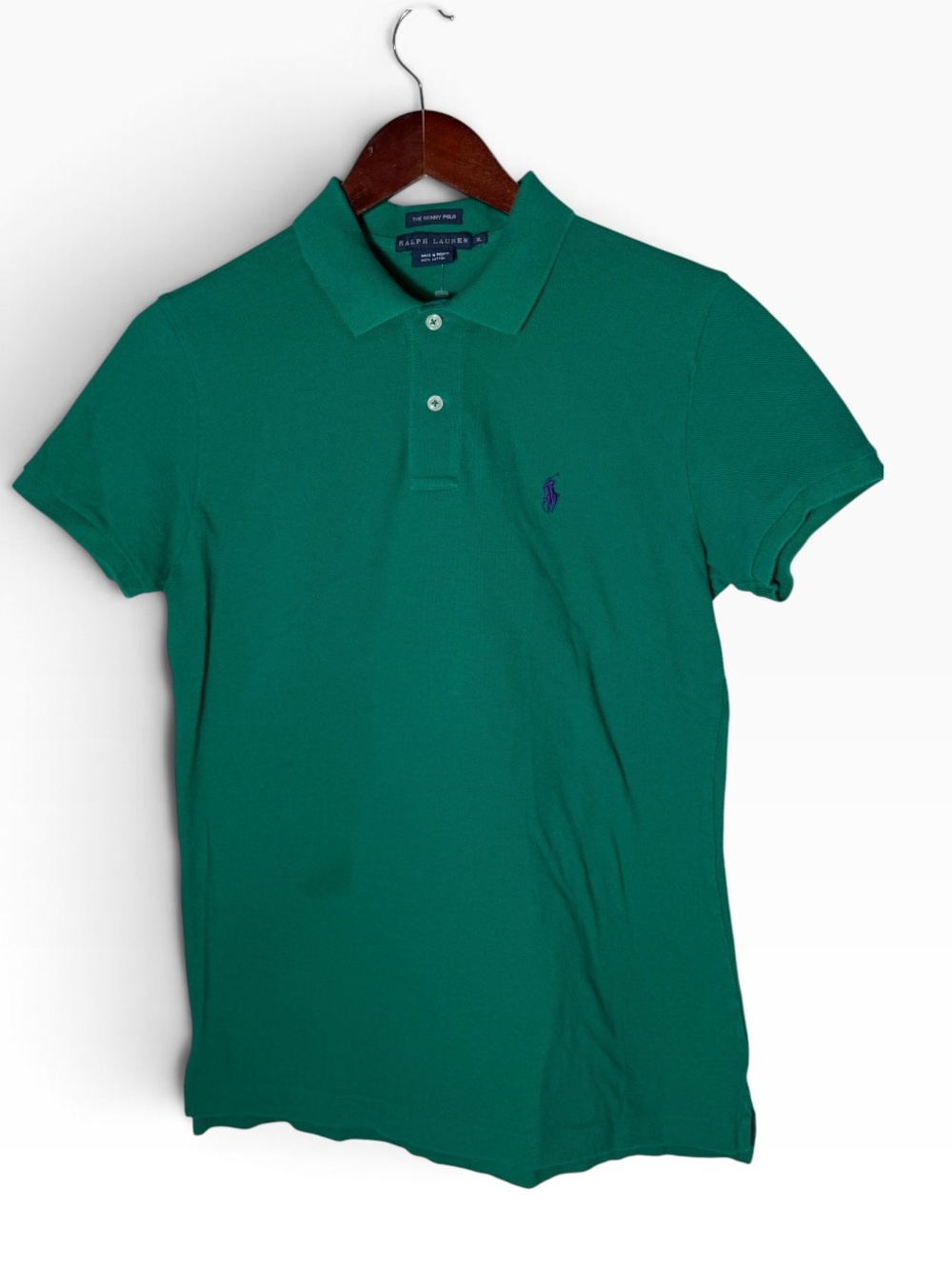 Ralph Lauren Women’s The Skinny Polo Shirt XL Green blue Pony 100% Cotton